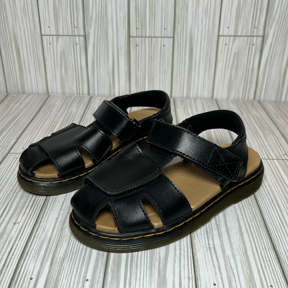 Dr Martens Junior Moby II Black Leather Velcro Sandals Size 12